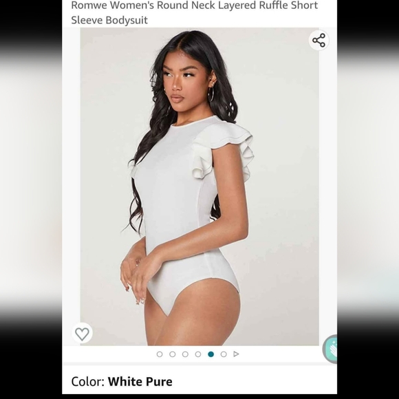White Ruffle Short Sleeve Bodysuit - Picture 5 of 6